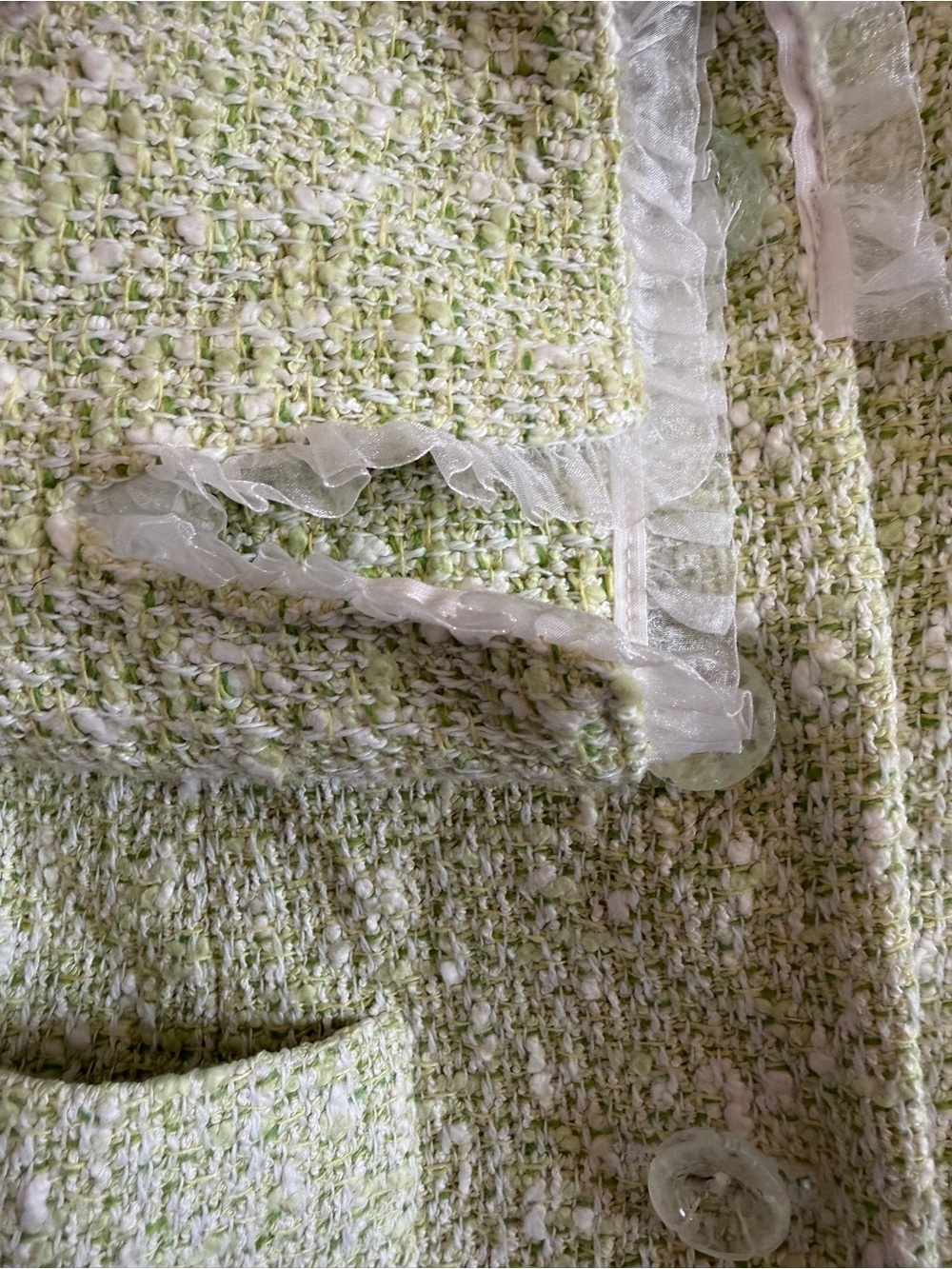 Vintage Charles Gray London Pastel Lime Green Tweed Boucle Women's Blazer - Picture 4 of 6